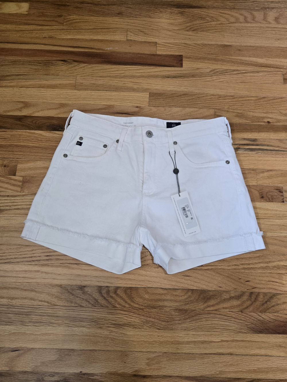 NWT AG Adriano Goldschmied The Hailey Ex Boyfriend White Denim Rolled-Hem Shorts